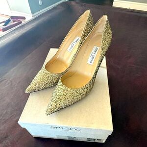 BNIB 40.5 Jimmy choos glitter heels-golden